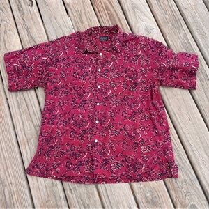 J. Peterman pink and navy Hawaiian style shirt